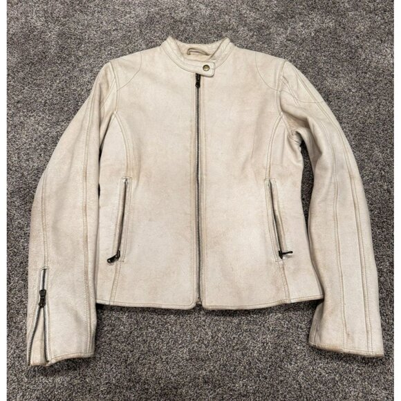 Danier Ladies White Motorcycle Leather Jacket XS Distressed - Picture 3 of 7
